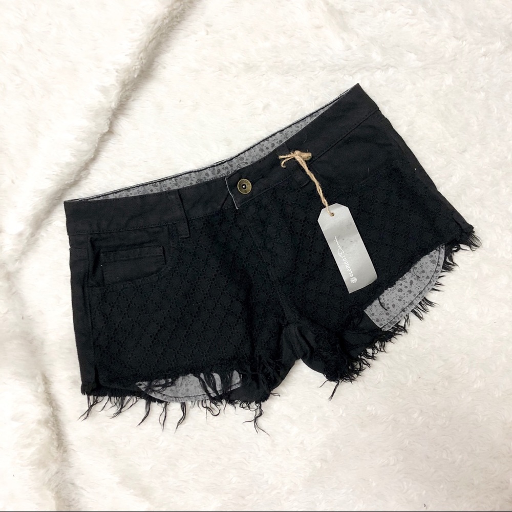 Element Quincy Black Eyelet Cutoff Shorts NWOT